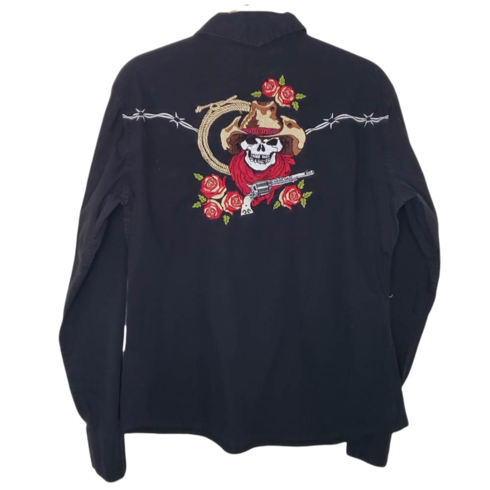 Brooks & Dunn Collection Black Snap Front Embroidered Shirt Sz M